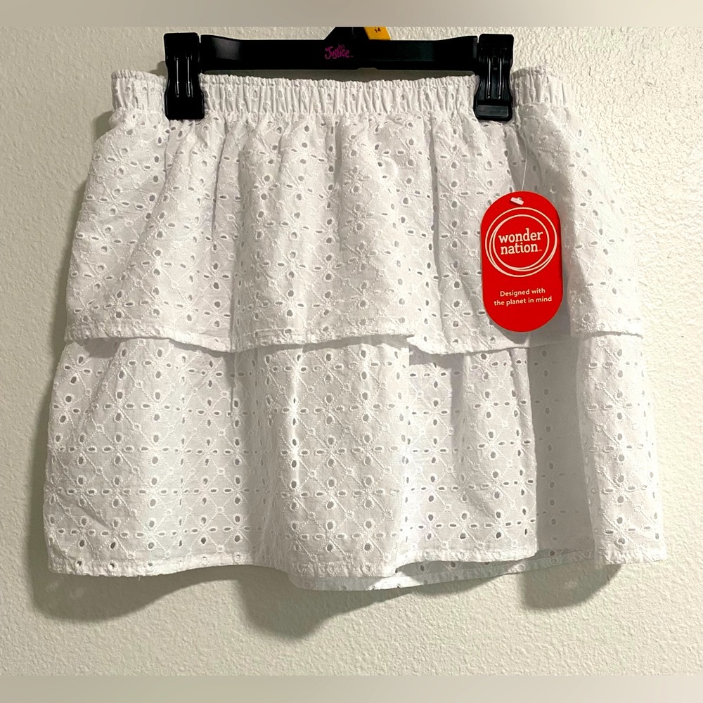 Wonder Nation Girls Tiered Cotton Eyelet Skirt White sz Large 10-12 NWT